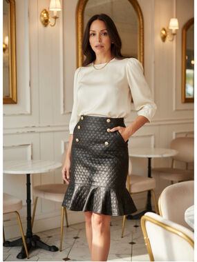 That Expensive-Looking Skirt You Love Black Quilted Gold Button Medium